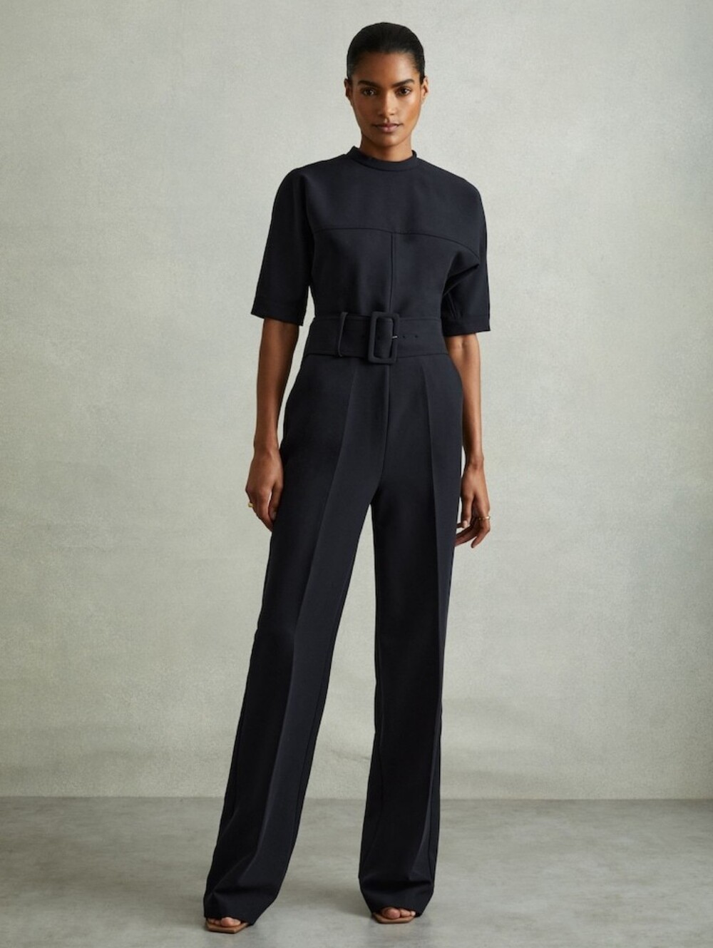 Reiss June Navy Short-Sleeve Belted Jumpsuit BNWT Size 12